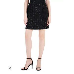 Tahari ASL Tweed Black/Gold Metallic Minimalist Cocktail Pencil Skirt Sz. 14 NWT